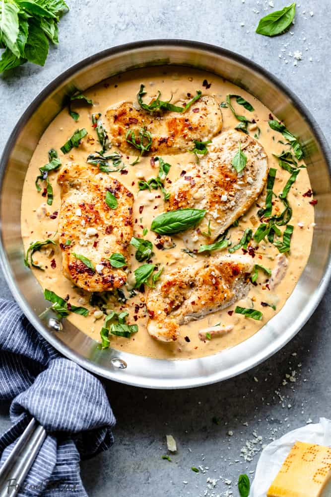 CREAMY PARMESAN BASIL CHICKEN RECIPE - Fox and Briar