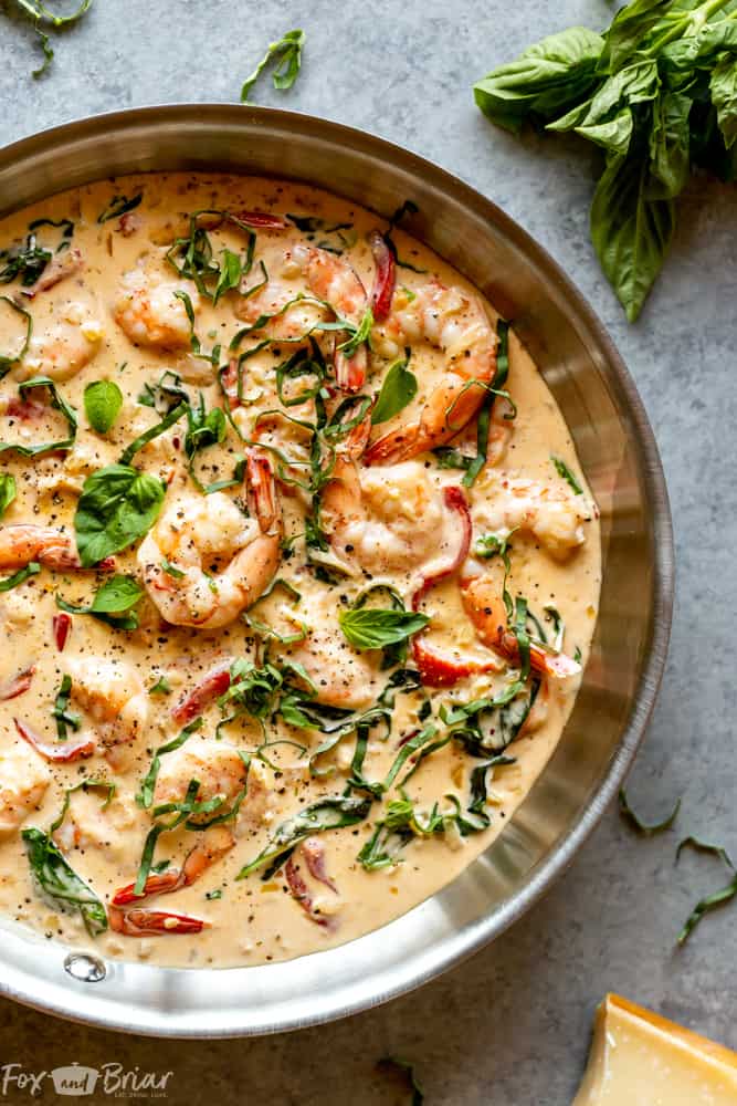 Creamy Parmesan Basil Shrimp Recipe Fox And Briar