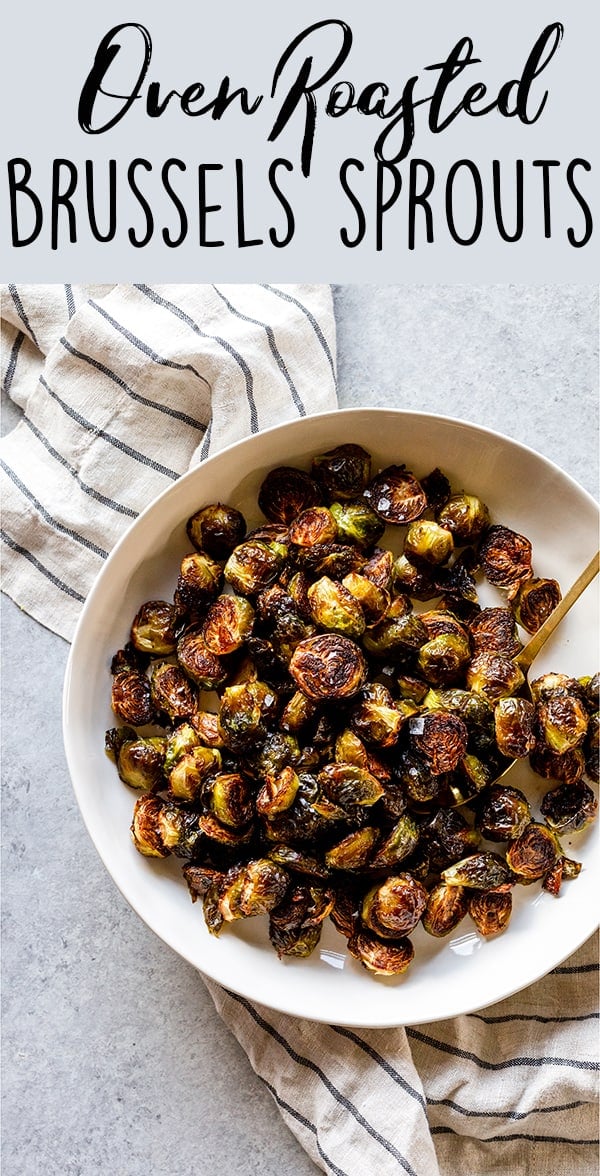 These Easy Roasted Brussels Sprouts have only four ingredients and are so simple to make!  Brussels Sprouts make a great side dish for a weeknight dinner or even a special holiday meal like Thanksgiving or Christmas! | oven baked brussels sprouts | easy brussels sprouts | side dish recipes | Christmas dinner ideas | thanksgiving recipes | thanksgiving side dishes | easy side dishes | brussels sprouts recipes