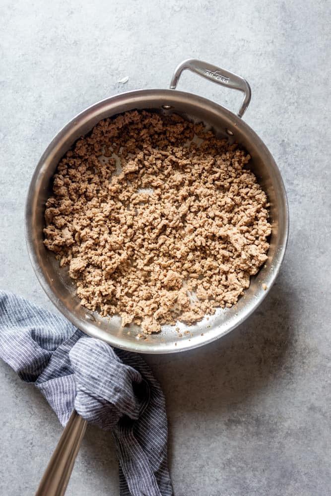 cooked ground turkey in a pan