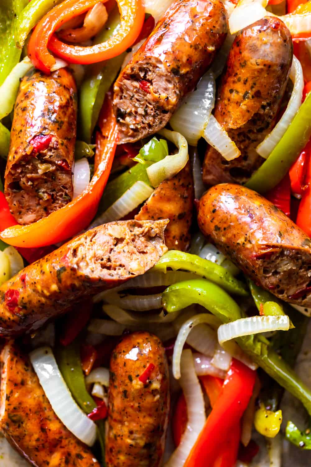 Sheet Pan Sausage, Peppers and Onions - Sweet Savory and Steph