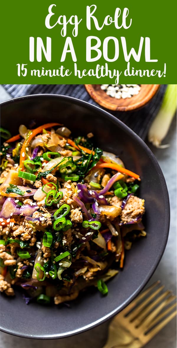 Egg Roll In a Bowl is a quick and healthy weeknight dinner that will satisfy your takeout cravings! All the delicious flavors of an egg roll in a low carb, keto friendly, easy 20 minute recipe! | quick dinner recipe | healthy dinner idea | weight watchers recipes | low calories dinner ideas | low carb recipe | keto dinner recipes | ground turkey recipe 