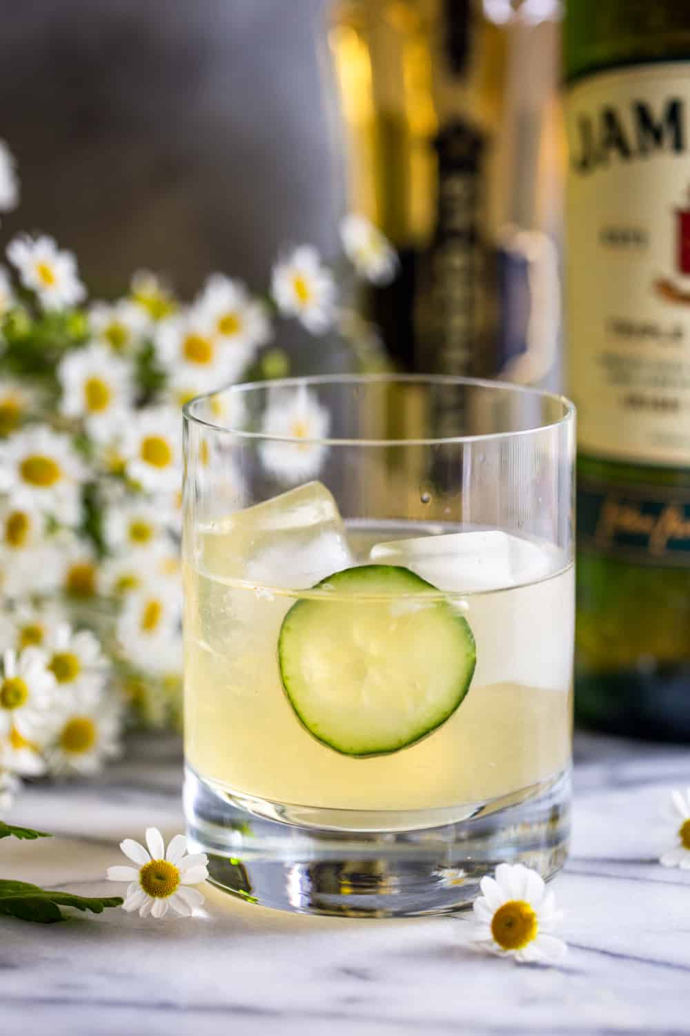 Irish maid cocktail with cucumber garnish