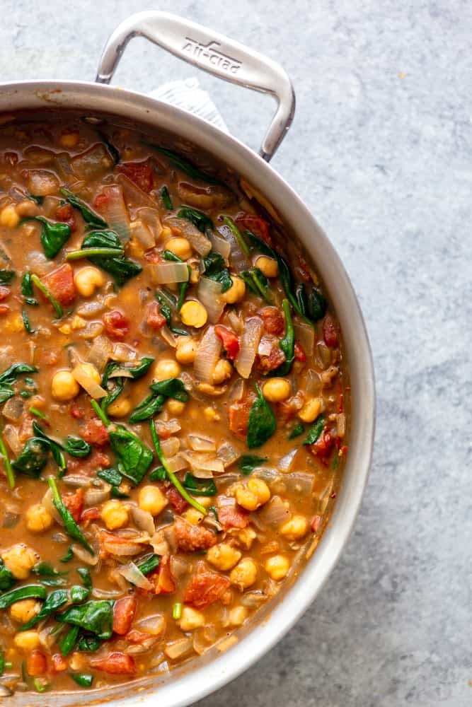 Chickpea Curry in a saute pan