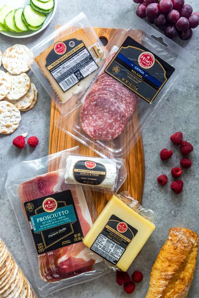 Prodcuts for a grazing board including Primo Taglio Meats and cheeses #ad @safeway #primotaglio