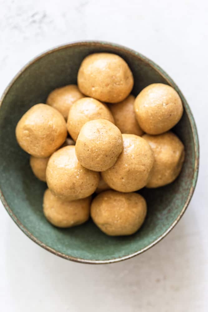 Peanut Butter Energy Balls in a green bowl