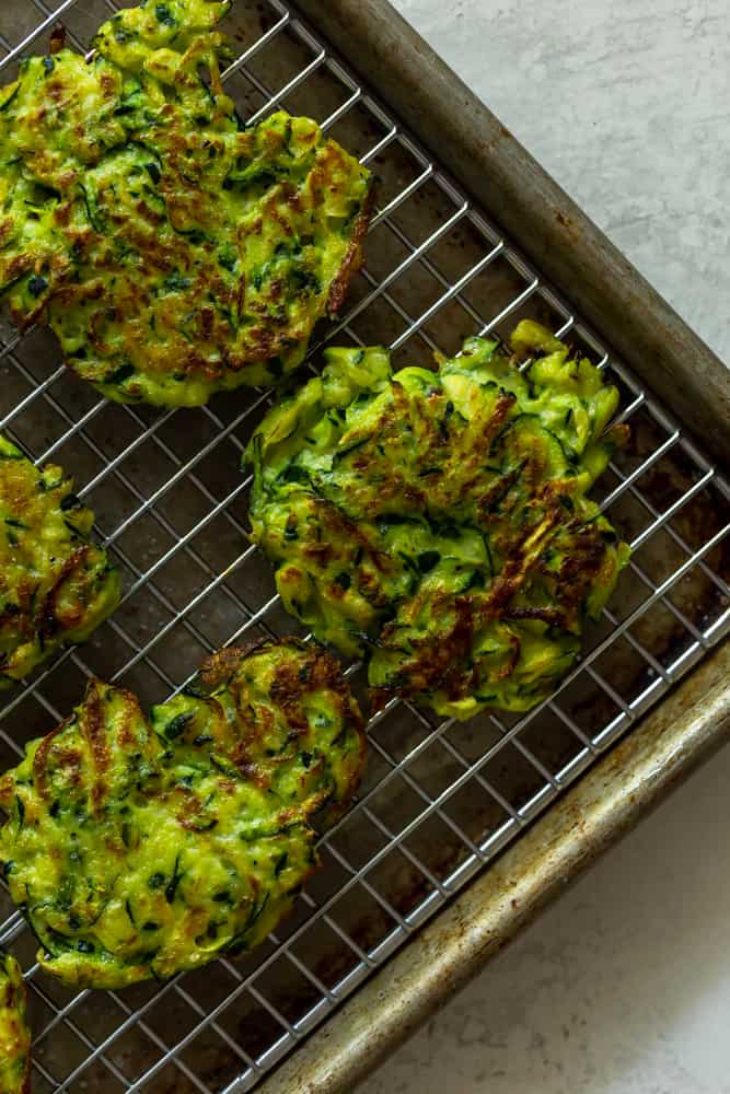Zucchini Fritters on a cooling rack