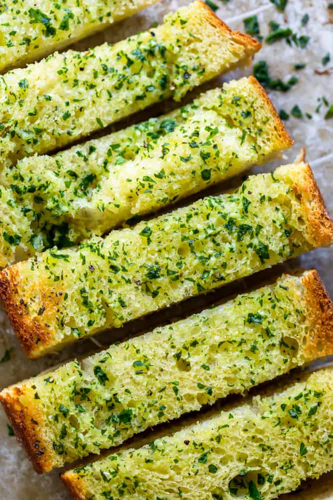 Up close slices of garlic bread