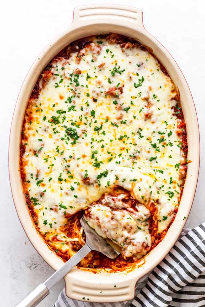 Spaghetti Squash Casserole in an oval dish