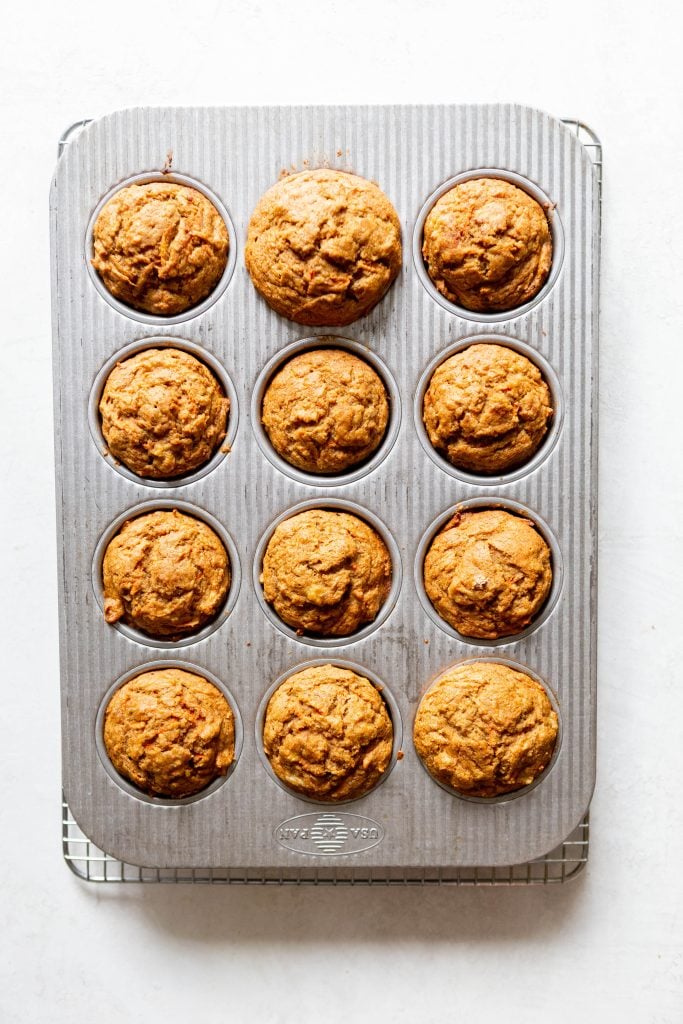 Banana Carrot Muffins in a muffin tin