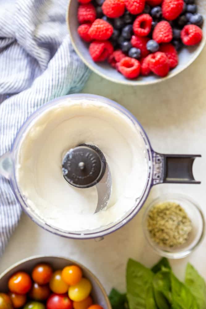 Whipped cottage cheese in a mini food processor