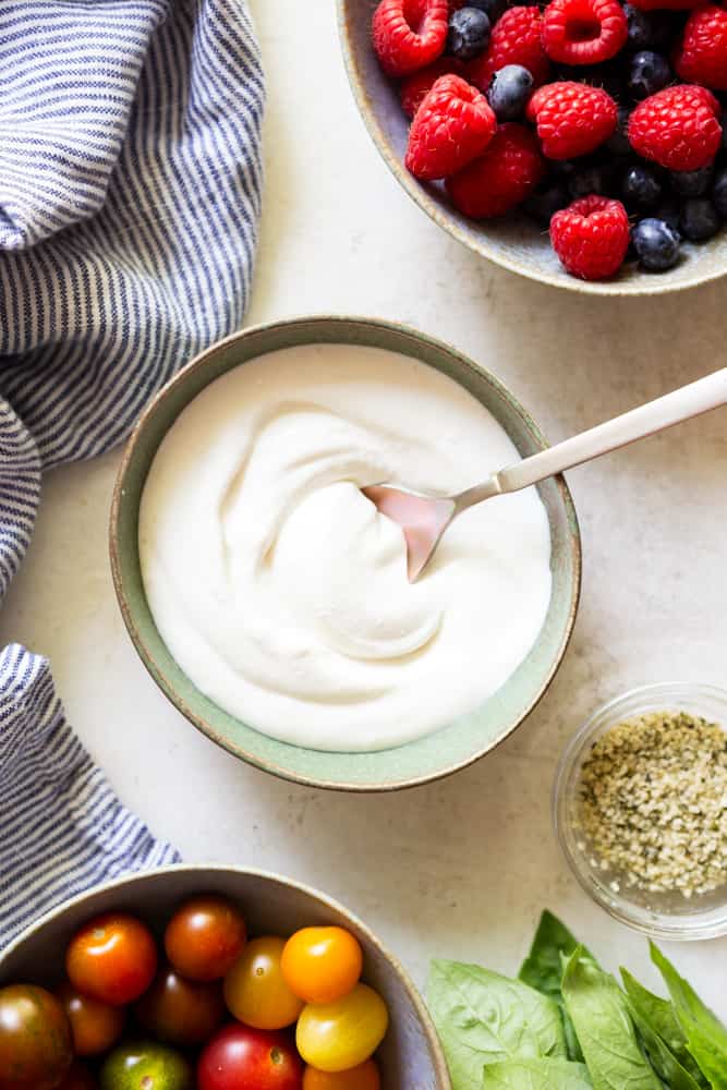 Whipped cottage cheese in a bowl