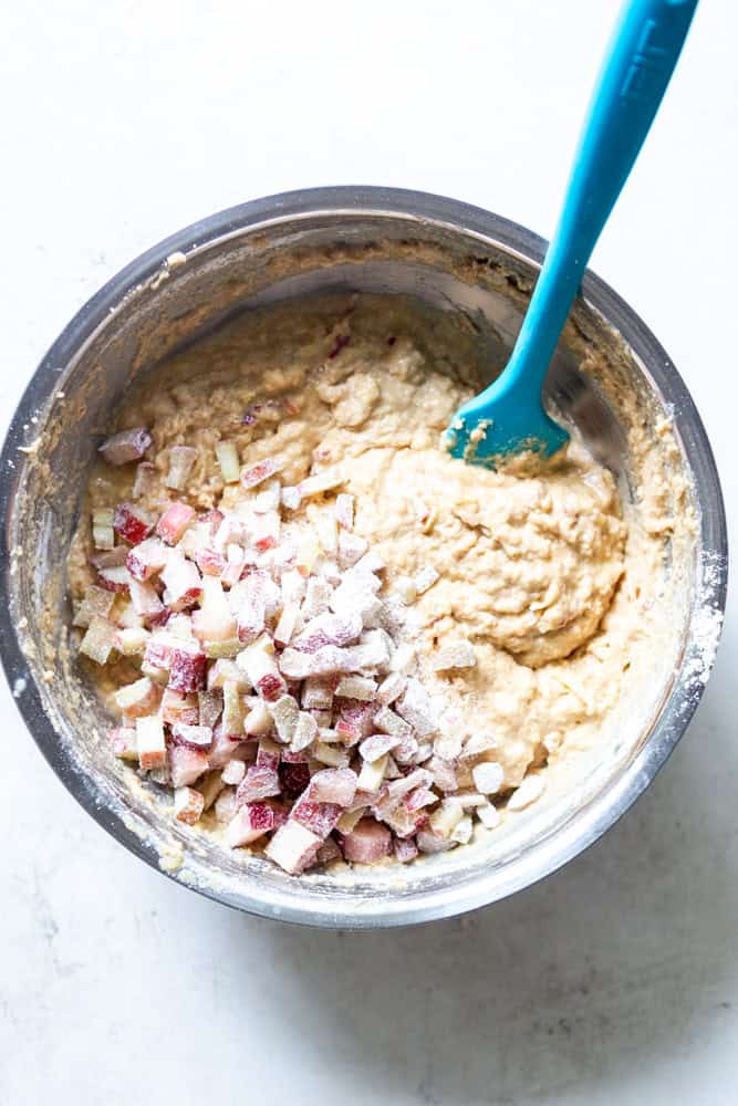 Healthy Apple Rhubarb muffin batter