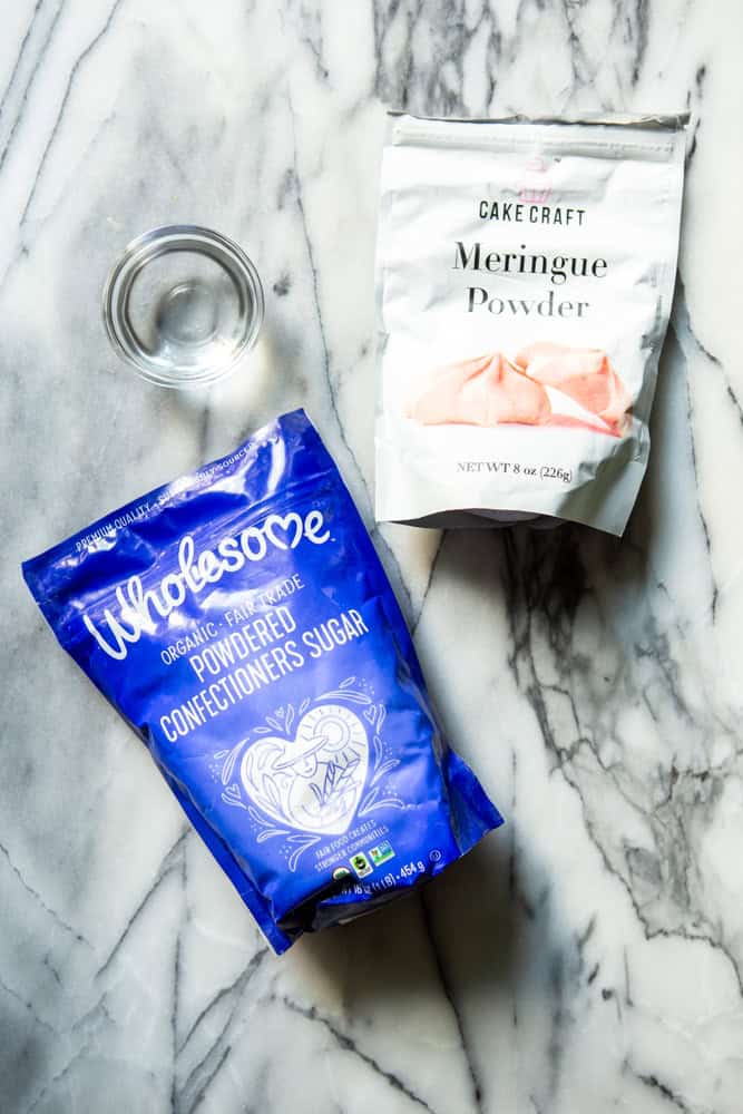 Ingredients for royal icing - organic powdered sugar, meringue powder, water.