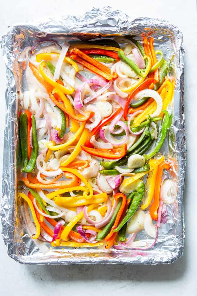 Onions and peppers after being cooked.