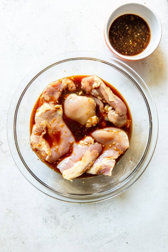 Chicken Thighs in a soy ginger marinade.