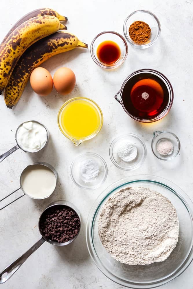 Healthy Sourdough Banana Bread ingredients.