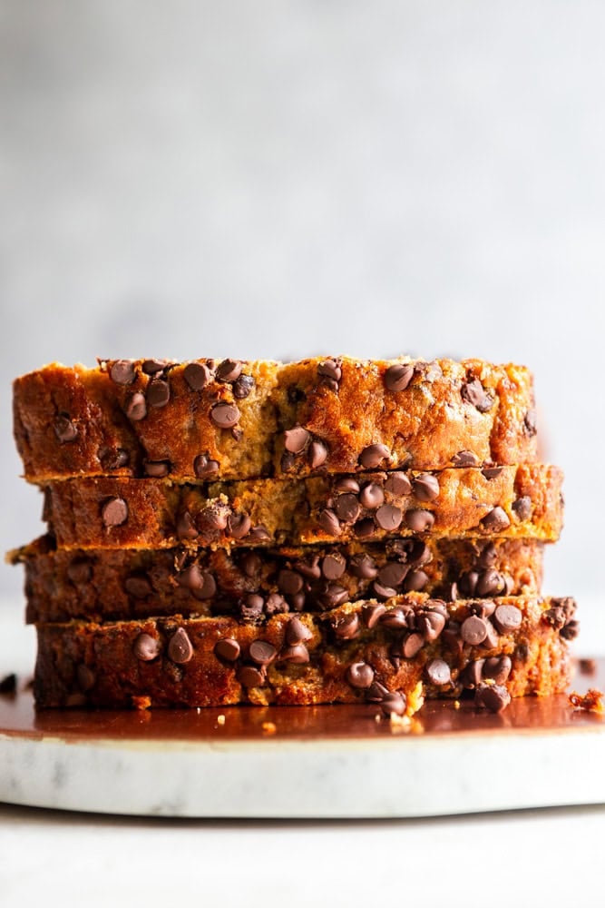 Healthy sourdough banana bread slices